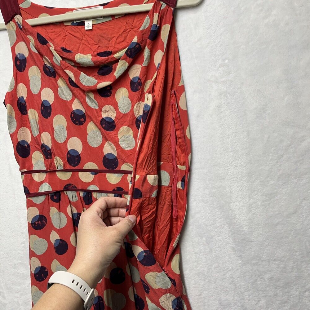Anthropologie Moulinette Soeurs Dress Womens Sz 2 100% Silk Polka Dot Drape Neck - Picture 8 of 10
